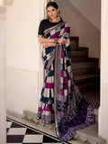 Excellent Navy Blue Digital Printed Polyester Festive Wear Saree With Blouse
