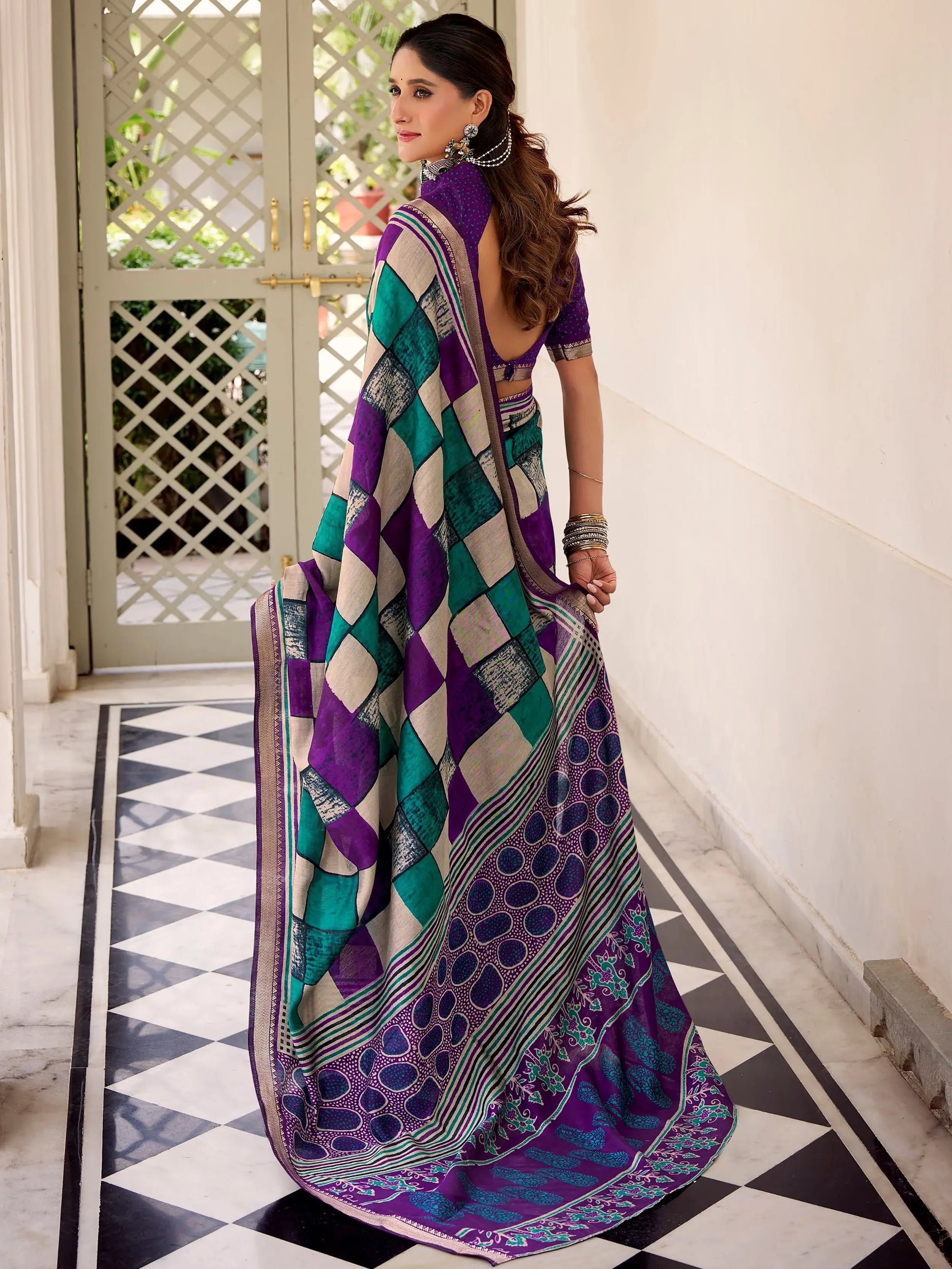 Bewitching Purple Digital Printed Polyester Casual Wear Saree With Blouse