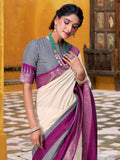 Fine Off-White Zari Weaving Cotton Festive Wear Saree With Blouse