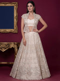 Rich Off-White Foil Work Net Reception Wear Lehenga Choli With Jacket
