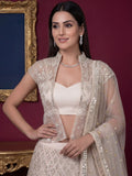 Rich Off-White Foil Work Net Reception Wear Lehenga Choli With Jacket