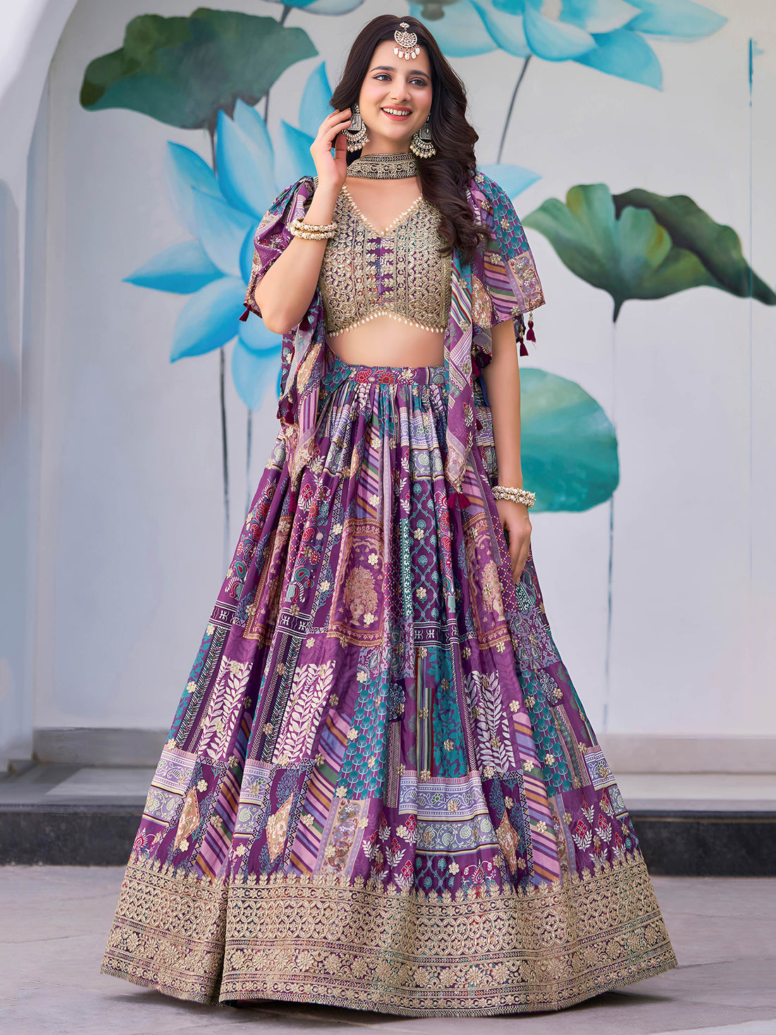 Incredible Purple Embroidered Chinon Event Wear Lehenga Choli With Dupatta