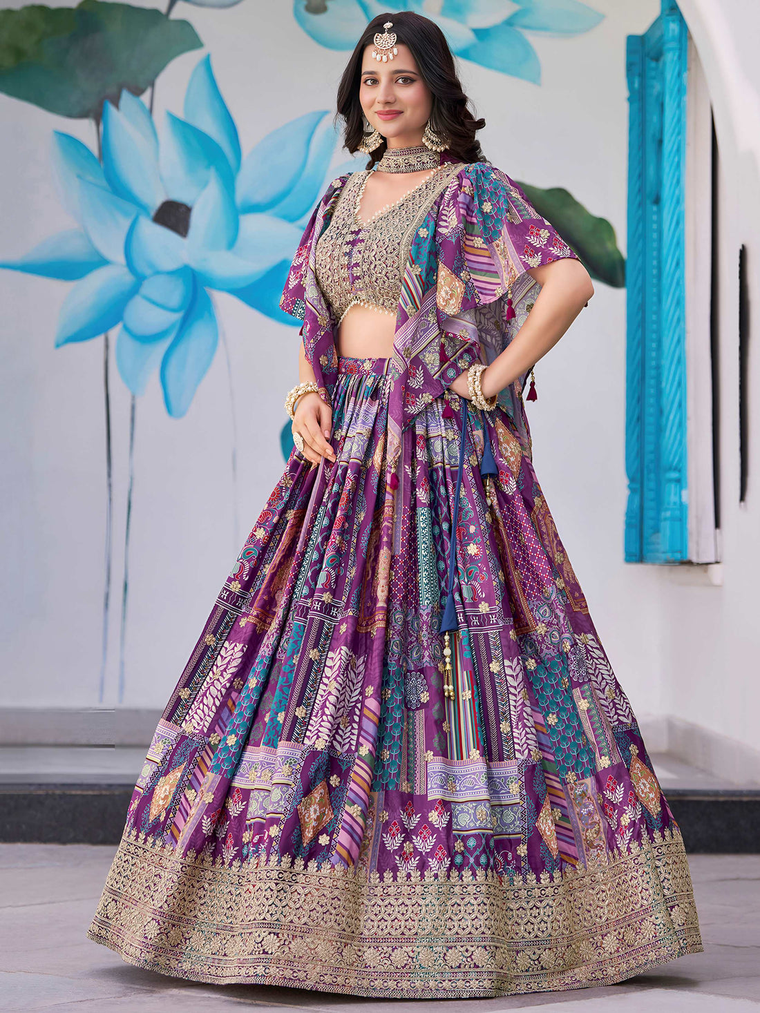 Incredible Purple Embroidered Chinon Event Wear Lehenga Choli With Dupatta