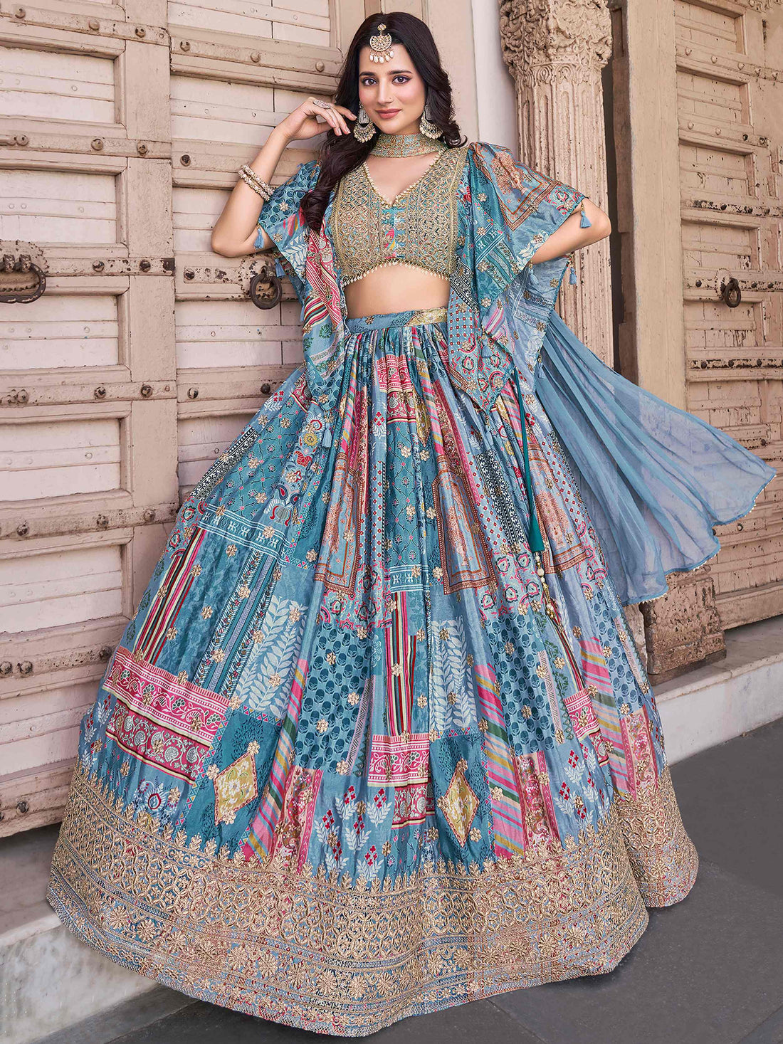 Lovely Sky Blue Zari Embroidery Chinon Reception Wear Lehenga Choli With Dupatta