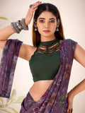 Attractive Wine Purple Floral Printed Brasso Engagement Wear Saree