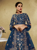 Glamorous Navy Blue Thread Work Slub Silk Wedding Lehenga Choli With Dupatta