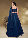 Dazzling Navy Blue Embroidered Georgette Wedding Wear Lehenga Choli