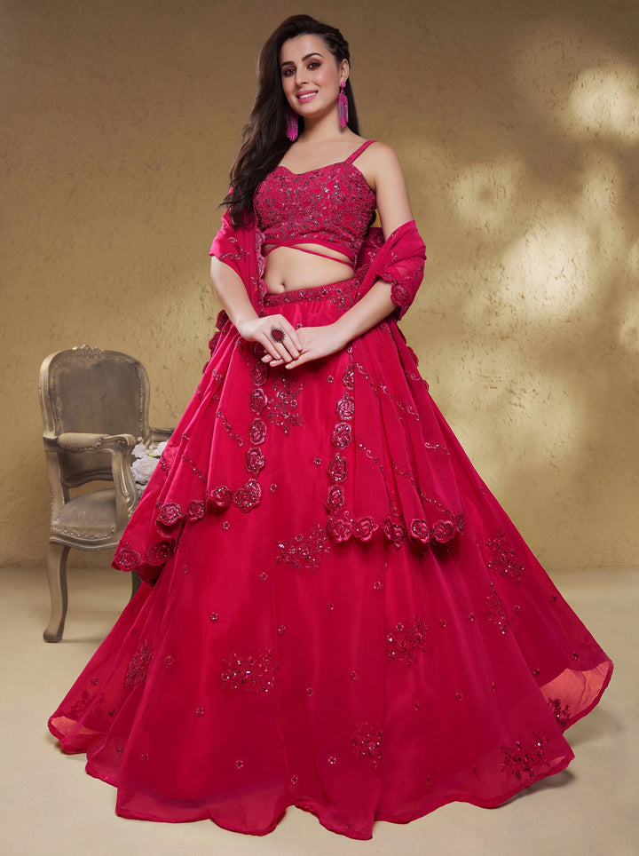 Lovely Pink Embroidered Georgette Reception Wear Lehenga Choli