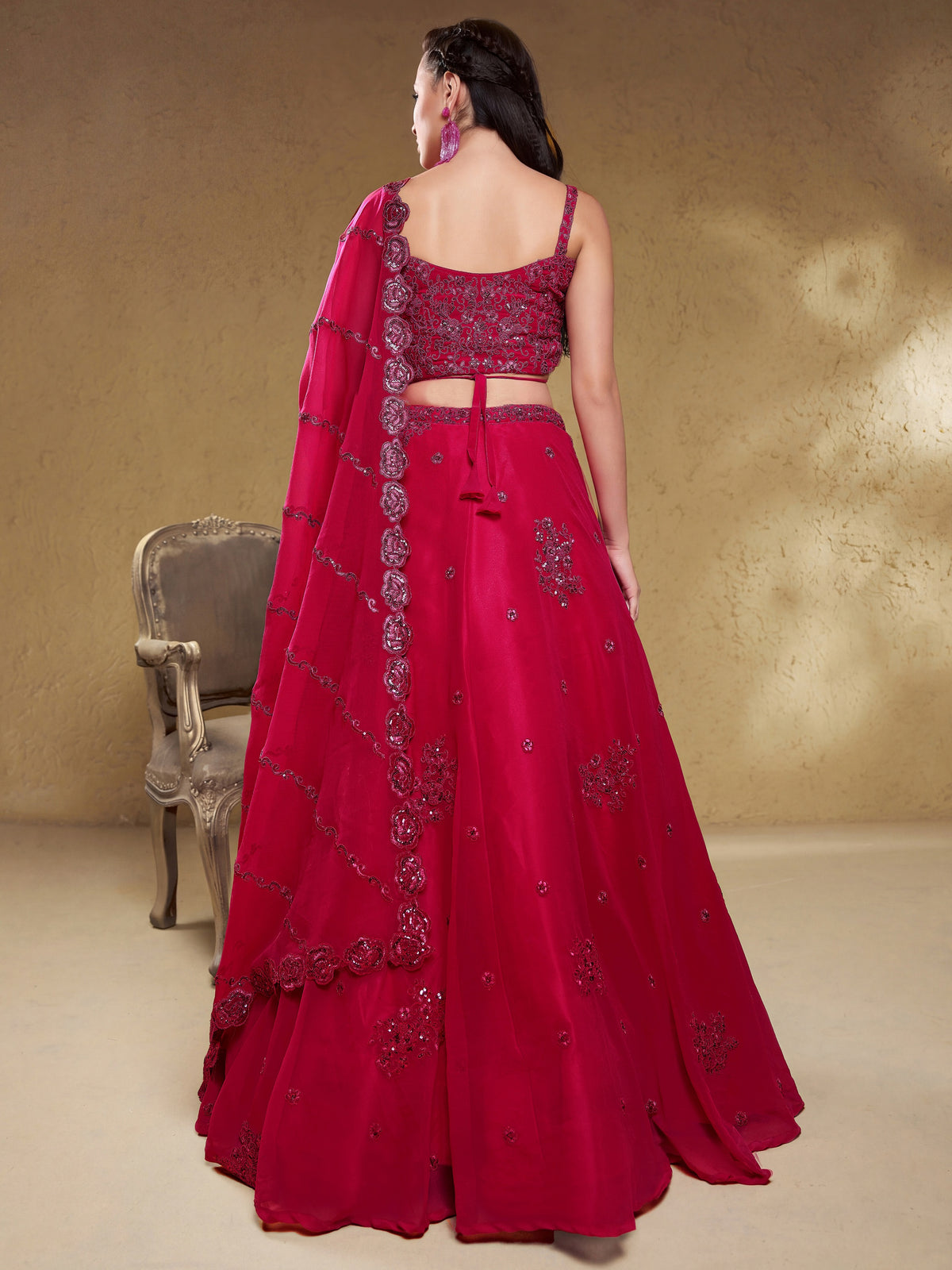 Lovely Pink Embroidered Georgette Reception Wear Lehenga Choli