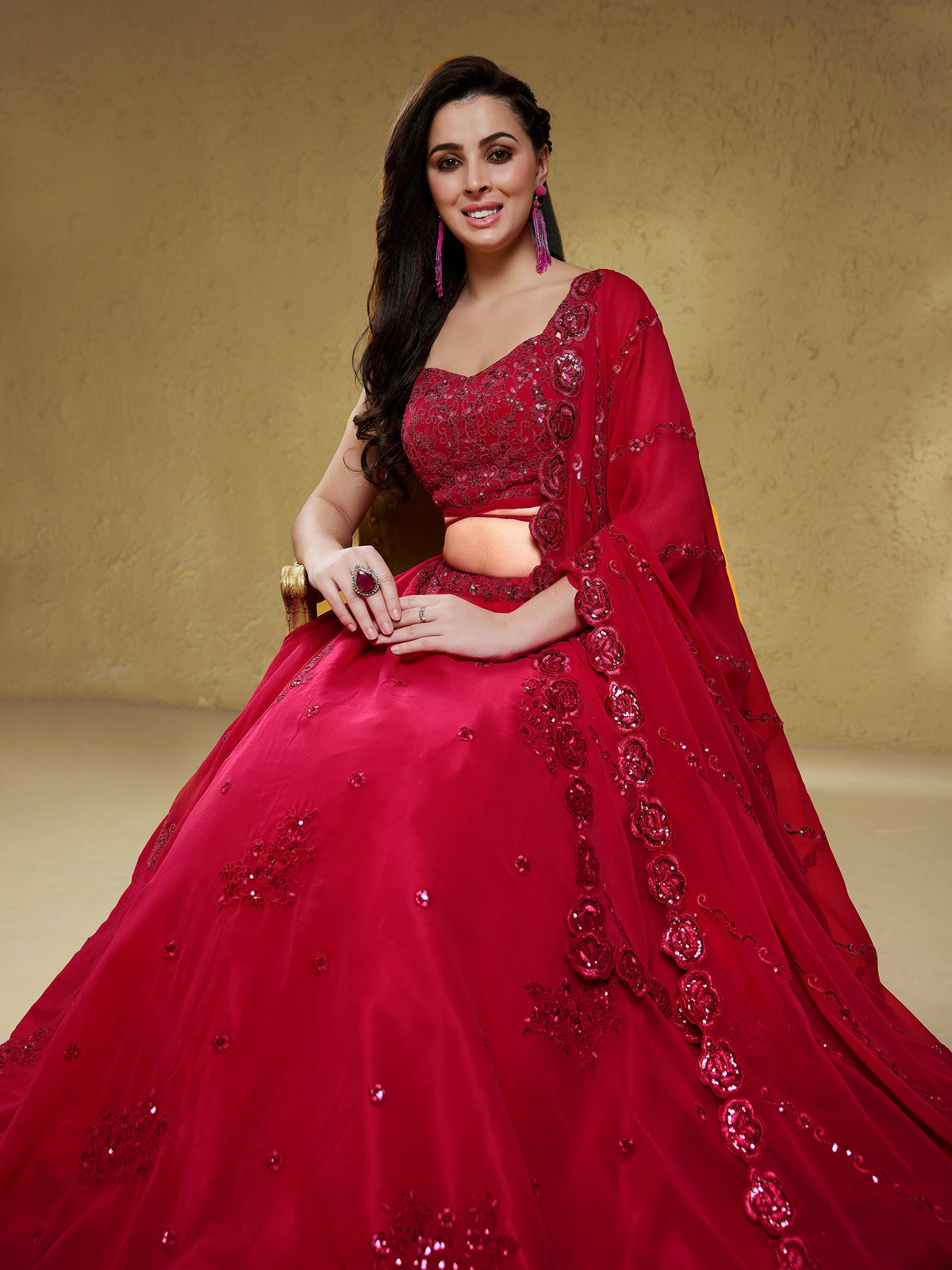 Lovely Pink Embroidered Georgette Reception Wear Lehenga Choli