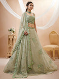 Stunning Pista Green Embroidered Sangeet Wear Lehenga Choli