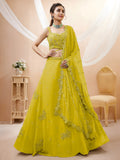 Awesome Neon Yellow Embroidered Engagement Wear Lehenga Choli