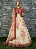 Attractive Off White Floral Printed Organza Wedding Wear Lehenga Choli
