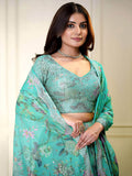Beautiful Turquoise Sequins Organza Wedding Wear Lehenga Choli