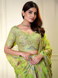 Adorable Neon Green Printed Organza Event Wear Lehenga Choli