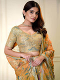 Awesome Orange Printed Organza Festival Wear Lehenga Choli