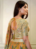 Awesome Orange Printed Organza Festival Wear Lehenga Choli