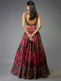 Glamorous Coral Pink Floral Printed Organza Reception Lehenga Choli