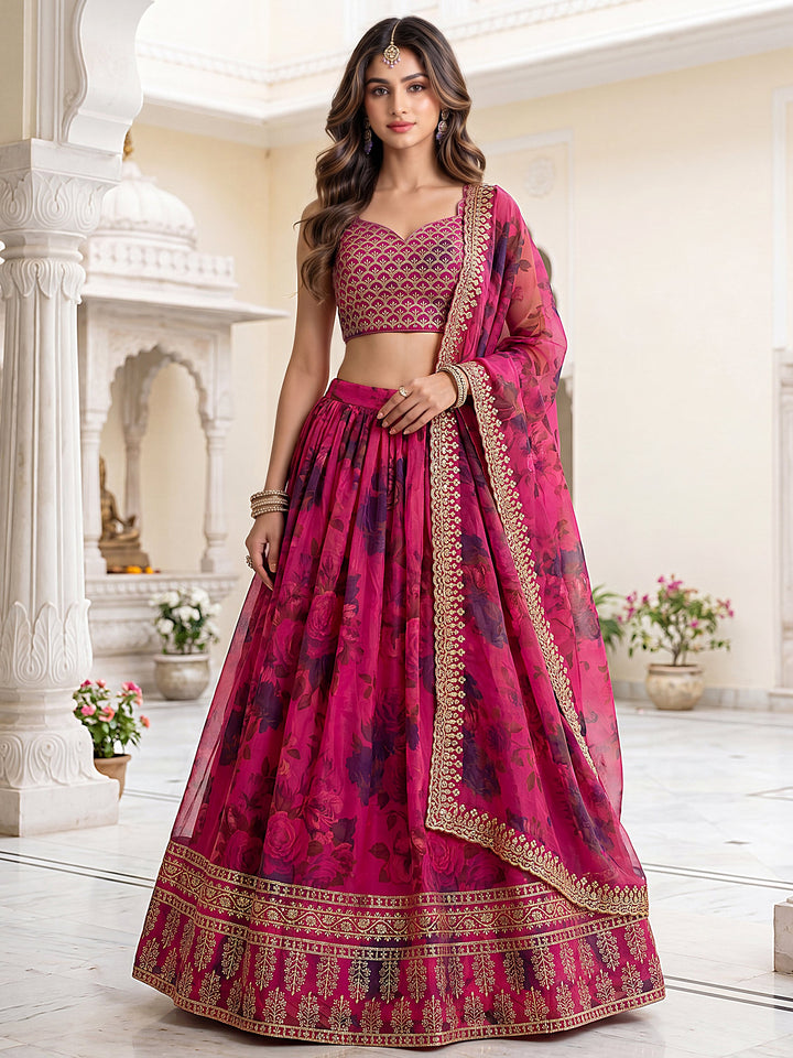 Lovely Rani Pink Sequins Organza Bridal Wear Lehenga Choli With Dupatta
