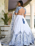 Lovely White Thread Work Sangeet Wear Lehenga Choli With Net Dupatta
