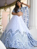 Lovely White Thread Work Sangeet Wear Lehenga Choli With Net Dupatta