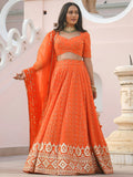 Stunning Orange Zari Embroidered Wedding Lehenga Choli With Dupatta