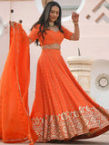 Stunning Orange Zari Embroidered Wedding Lehenga Choli With Dupatta