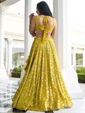 Awesome Yellow Thread Embroidered Georgette Wedding Wear Lehenga Choli
