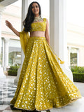 Awesome Yellow Thread Embroidered Georgette Wedding Wear Lehenga Choli