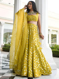 Awesome Yellow Thread Embroidered Georgette Wedding Wear Lehenga Choli