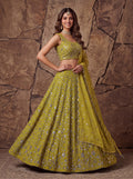 Radiant Yellow Sequin Work Georgette Wedding Wear Lehenga Choli