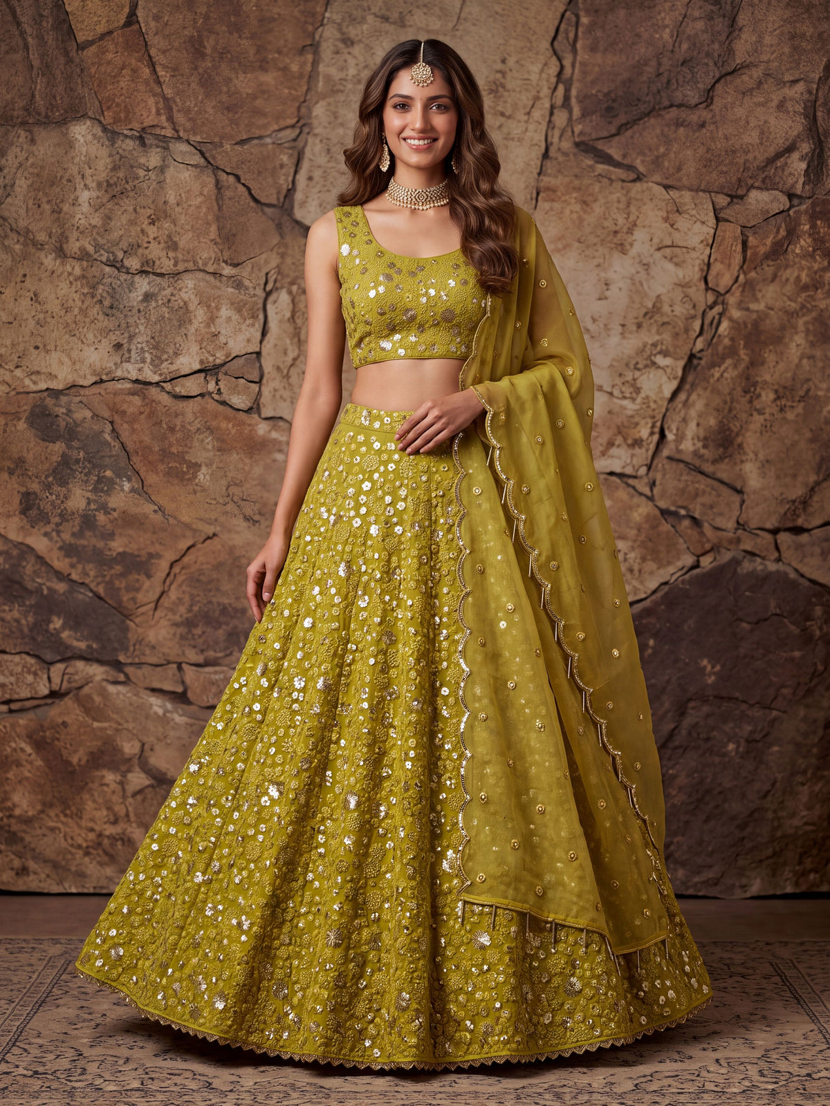 Radiant Yellow Sequin Work Georgette Wedding Wear Lehenga Choli