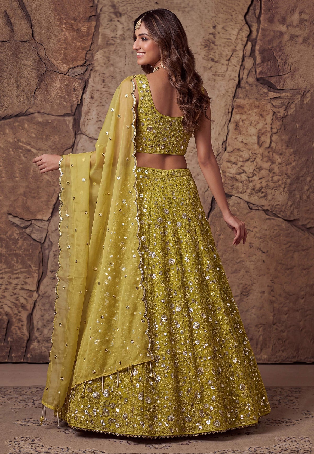 Radiant Yellow Sequin Work Georgette Wedding Wear Lehenga Choli