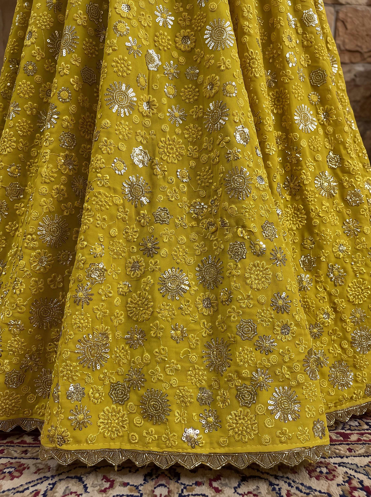 Radiant Yellow Sequin Work Georgette Wedding Wear Lehenga Choli