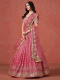 Fabulous Peach Georgette Embroidered Zari Lehenga Choli With Dupatta