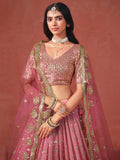Fabulous Peach Georgette Embroidered Zari Lehenga Choli With Dupatta