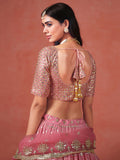 Fabulous Peach Georgette Embroidered Zari Lehenga Choli With Dupatta