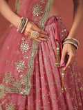 Fabulous Peach Georgette Embroidered Zari Lehenga Choli With Dupatta