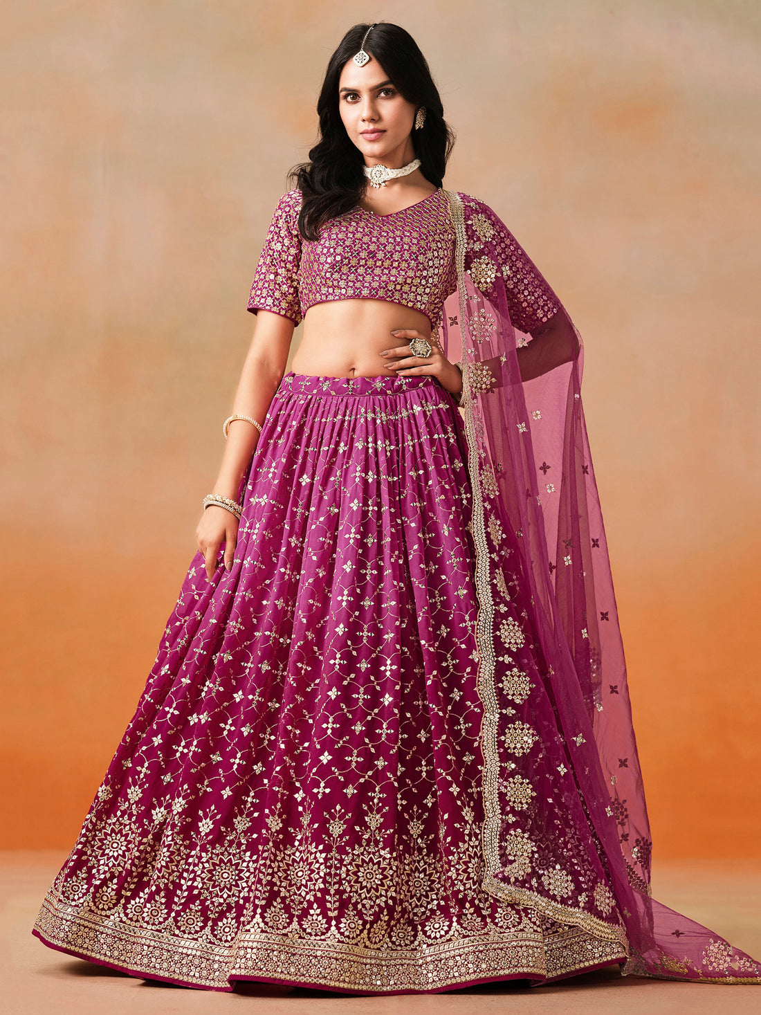 Amazing Pink Zari Embroidered Lehenga Choli With Dupatta