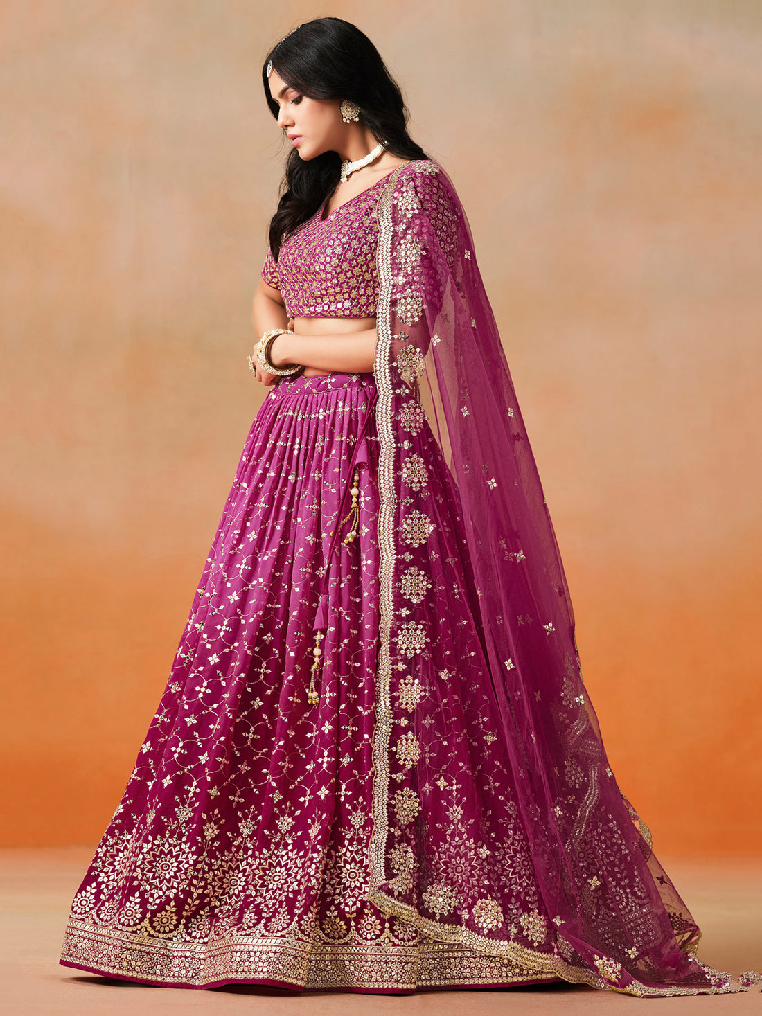 Amazing Pink Zari Embroidered Lehenga Choli With Dupatta