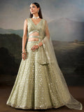 Sparkling Green Sequins Work Georgette Wedding Wear Lehenga Choli