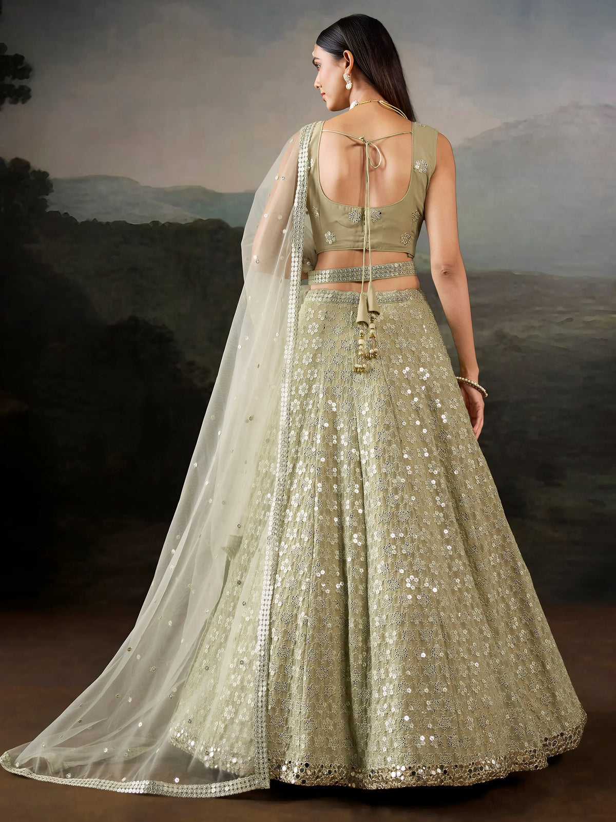 Sparkling Green Sequins Work Georgette Wedding Wear Lehenga Choli