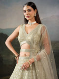 Sparkling Green Sequins Work Georgette Wedding Wear Lehenga Choli