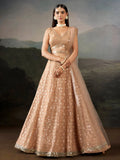 Gorgeous Peach Thread Work Georgette Marriage Wear Lehenga Choli