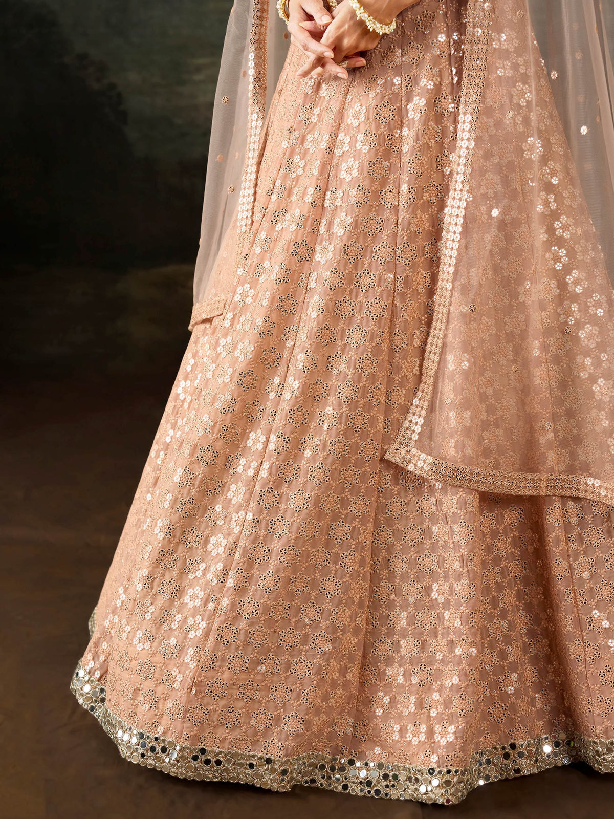 Gorgeous Peach Thread Work Georgette Marriage Wear Lehenga Choli