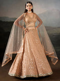 Gorgeous Peach Thread Work Georgette Marriage Wear Lehenga Choli