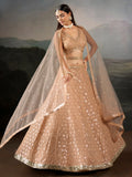 Gorgeous Peach Thread Work Georgette Marriage Wear Lehenga Choli