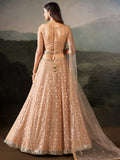 Gorgeous Peach Thread Work Georgette Marriage Wear Lehenga Choli