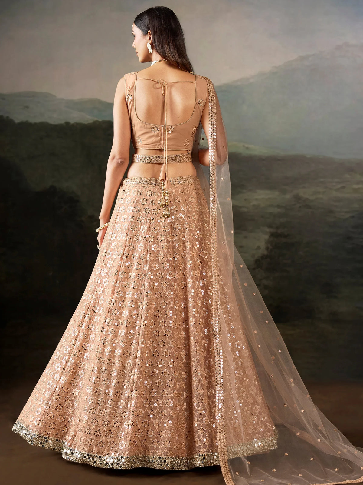 Gorgeous Peach Thread Work Georgette Marriage Wear Lehenga Choli