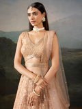Gorgeous Peach Thread Work Georgette Marriage Wear Lehenga Choli
